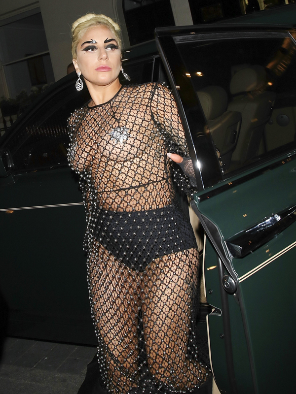 FAMEFLYNET - Lady Gaga Heads To The Box In London Wearing A Chainmail See Through Dress
