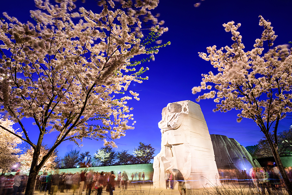 EMERPC Crowds gather under the Martin Luther King, Jr. Memorial in West Potomac Park in Washington DC.